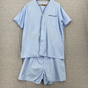 VTG Embassy Pajama PJ Set Mens Large Blue Short Sleeve Button Up Shorts USA